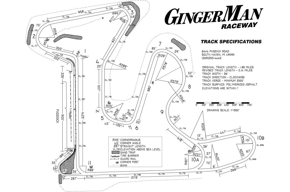 GingerMan Raceway Track Specifications Map